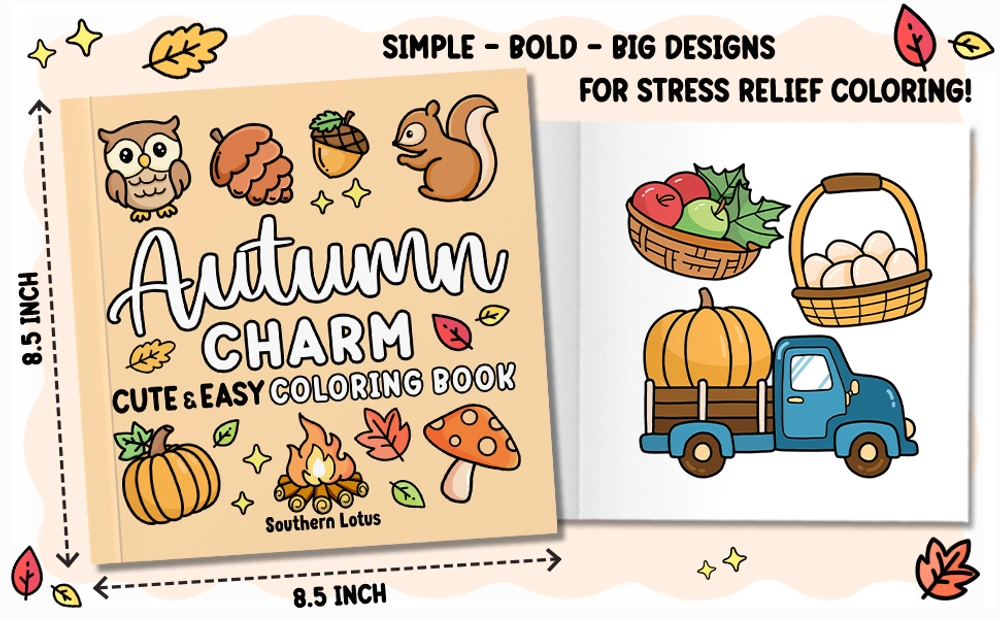 Autumn Charm Cute & Easy Coloring Book - content plus - 3