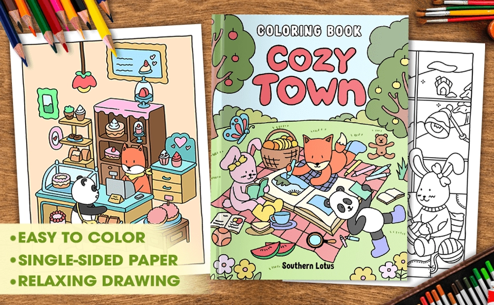 Cozy Town Coloring Book - content plus - 1
