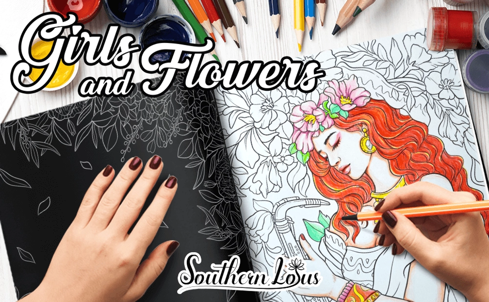 Girls and Flowers Coloring Book - content plus - 0
