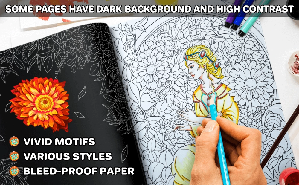 Girls and Flowers Coloring Book - content plus - 1