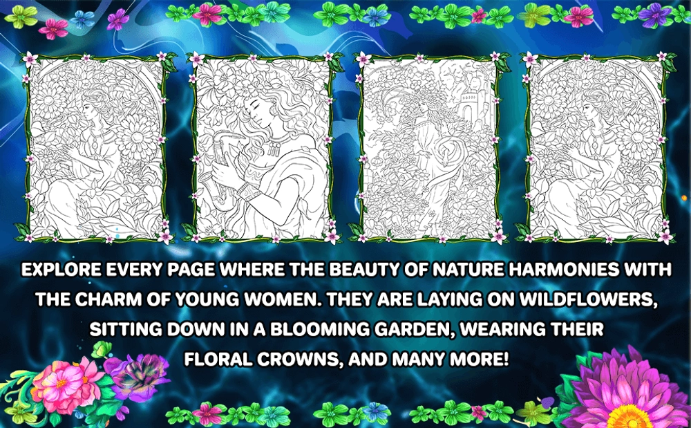 Girls and Flowers Coloring Book - content plus - 2