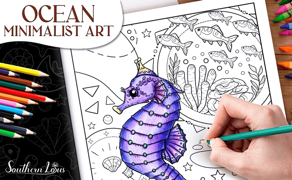 Ocean Minimalist Art Coloring Book - content plus - 0