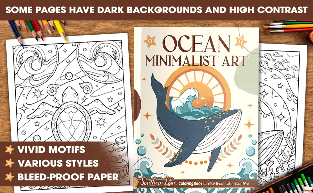 Ocean Minimalist Art Coloring Book - content plus - 1