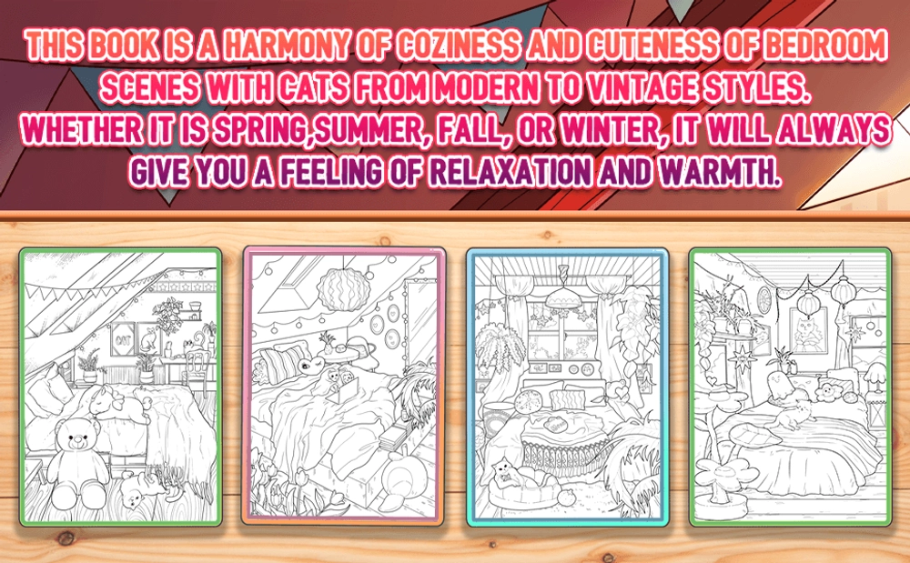Cozy Bedroom With Cats Coloring Book - content plus - 2
