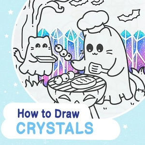 How to Color Crystals: Cozy Coloring Page from Spooky Summer Coloring Book
