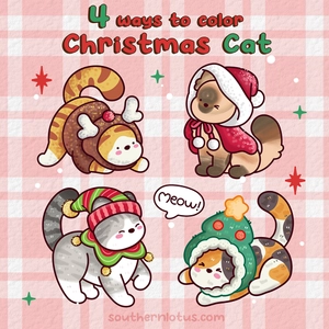 How to Draw Christmas Cats in Kawaii Style for Holiday Coloring Books
