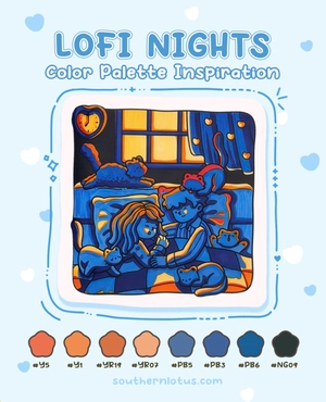 Lofi Nights Color Palette Inspiration: 2 Color Tones For Cozy Coloring Books