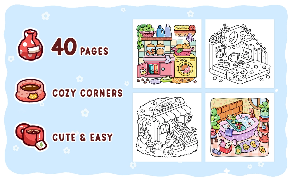 cozy kitchen coloring page cute home interior scene