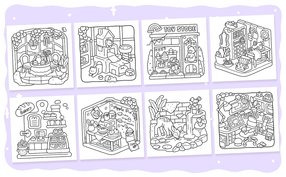 cute cozy coloring page relaxing scene