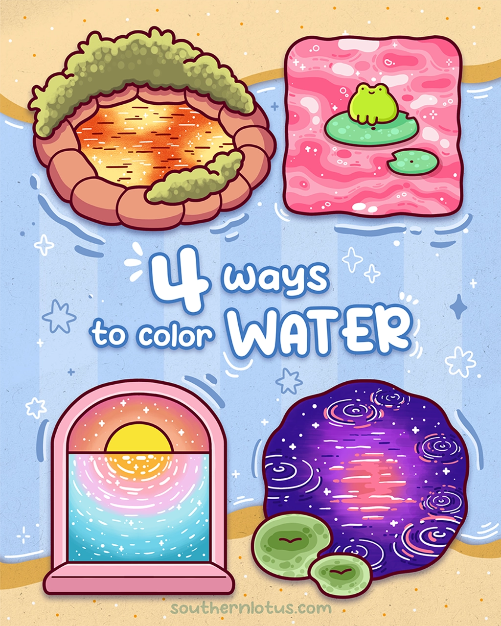 How To Draw Water with 4 Cozy And Aesthetic Coloring Styles