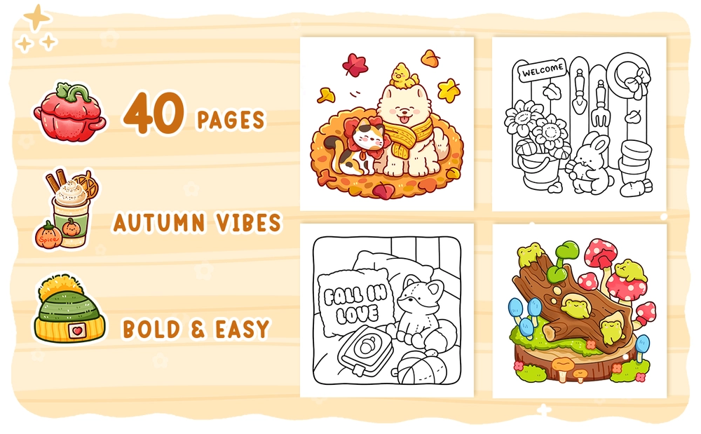 Comfy Vibes: Cozy Autumn Girl Coloring Book - content plus - 1