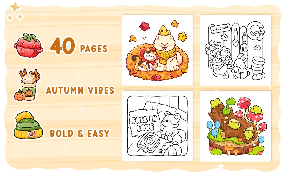 Comfy Vibes: Cozy Autumn Girl Coloring Book - content plus - 1