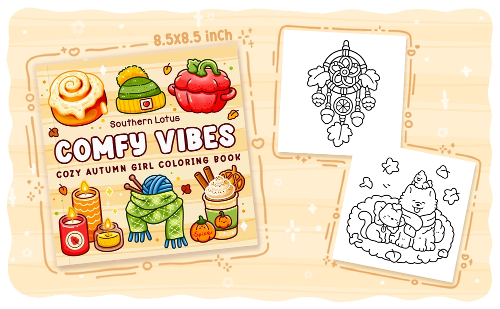 Comfy Vibes: Cozy Autumn Girl Coloring Book - content plus - 2