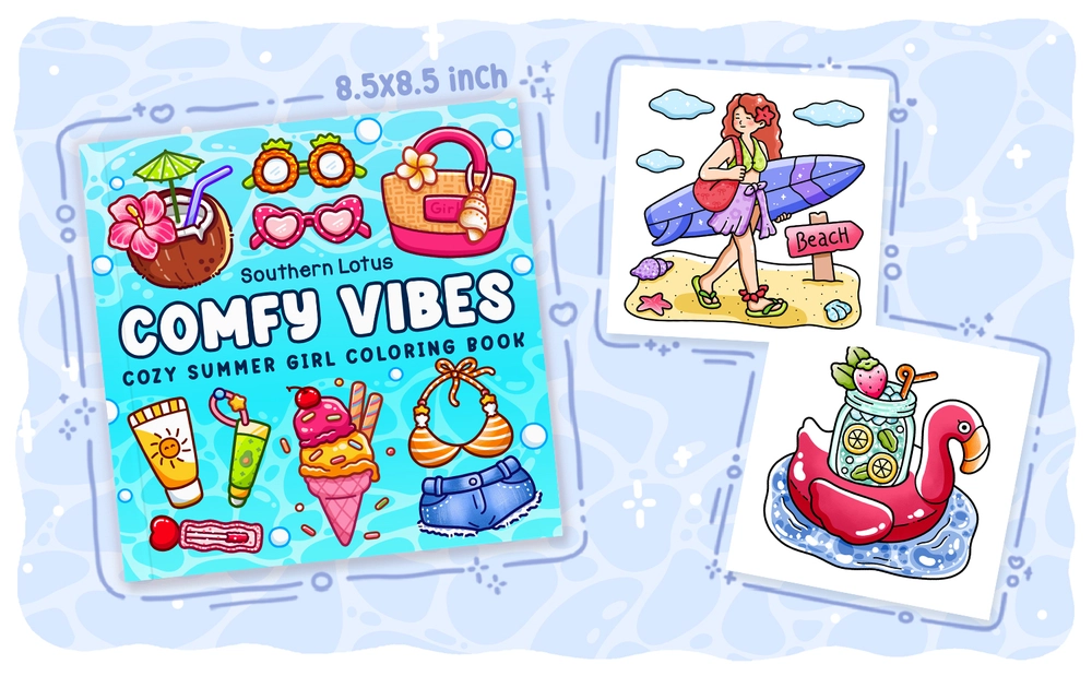 Comfy Vibes: Cozy Summer Girl Coloring Book - content plus - 1